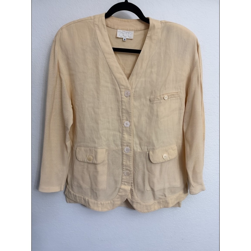 Cache Vintage Yellow Linen Blend Button Front Cardigan Jacket Womens Medium USA